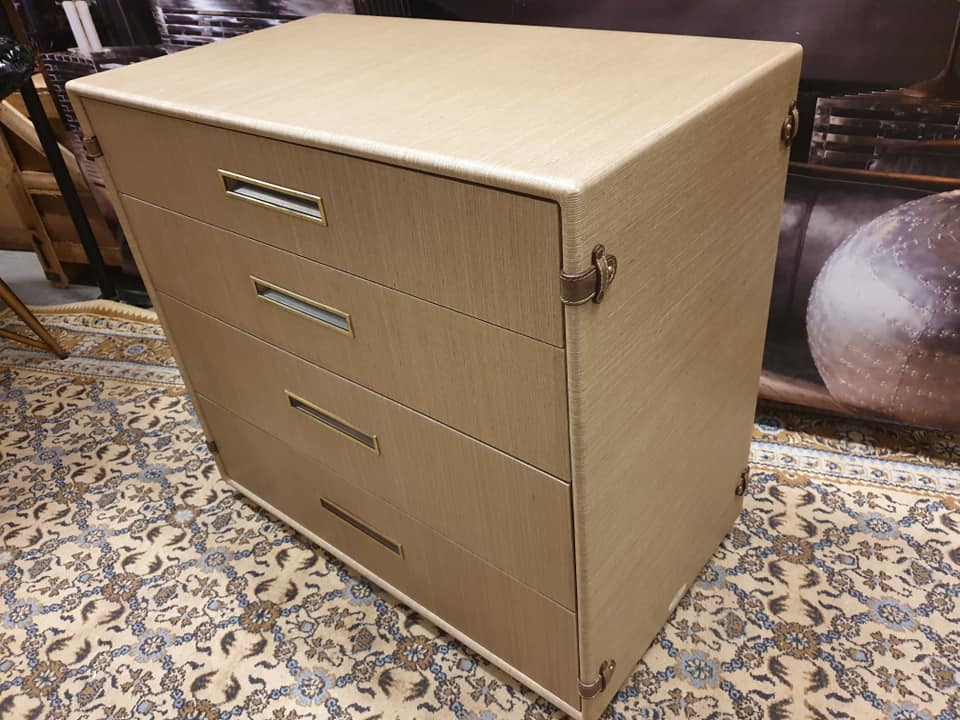 Starbay Sisal 4 drawer chest with brass inlay and leather strapping work of celebrated British - Image 2 of 4