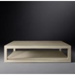 Cela White Shagreen Rectangular Coffee Table Crafted of shagreen-embossed leather with the