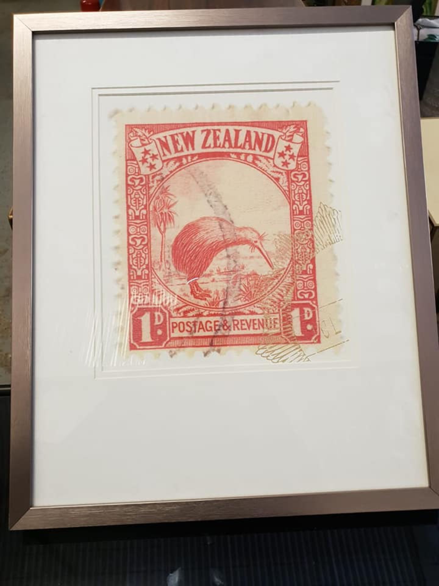 Artwork Framed Graphic Art Print -The Enlarged Print Of An Antique Postage Stamp From New Zealand