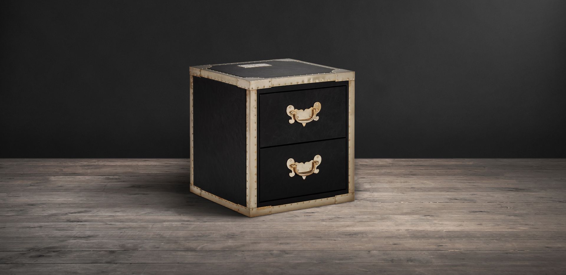 Cumberland Side Table Old Saddle Black Leather and Brass Echoes Of Empire Are Brought To Life In