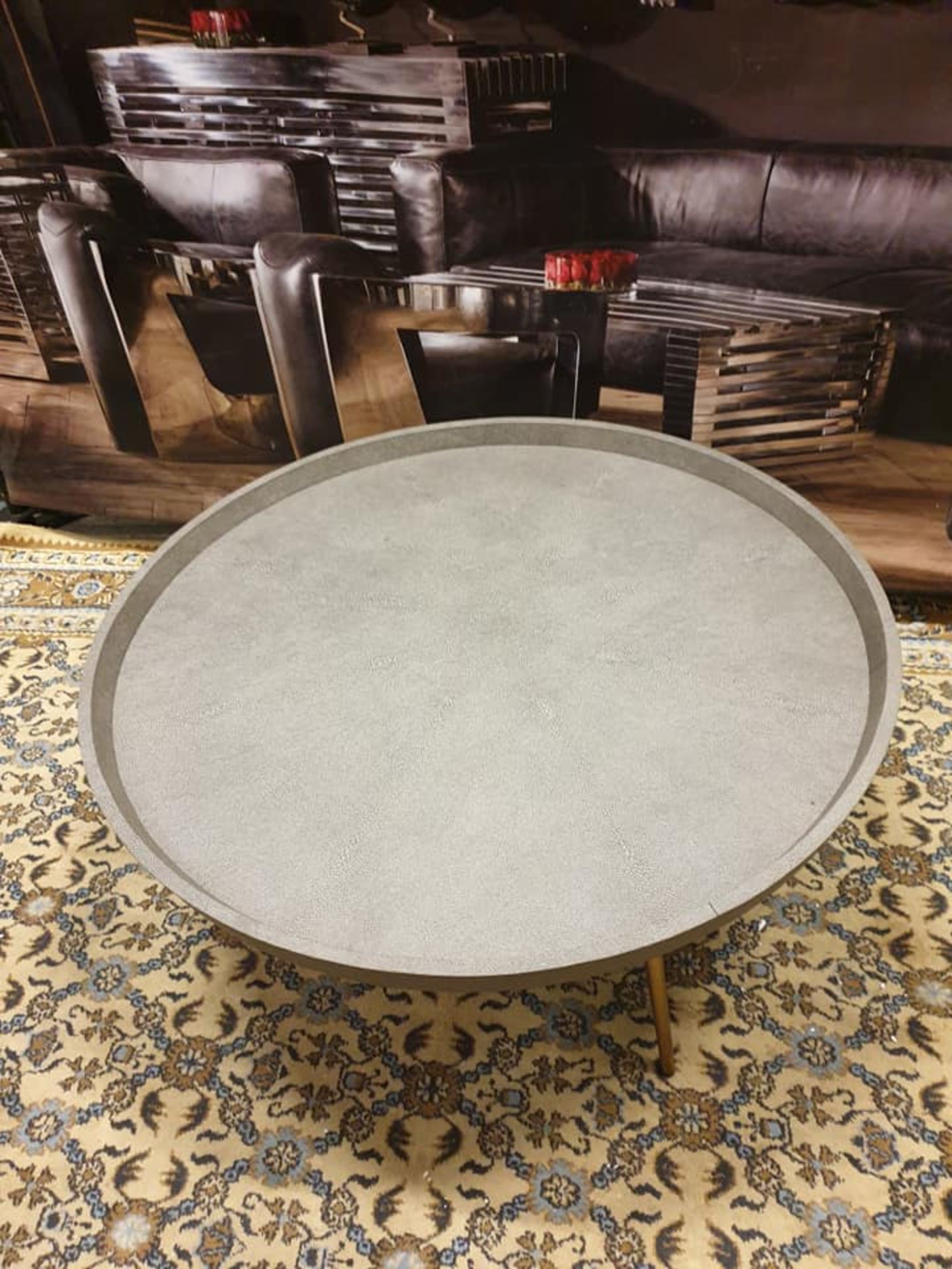 Starbay Grey Shagreen Cofffee Table top mounted on four brass legs 900 x 410mm - Image 4 of 5