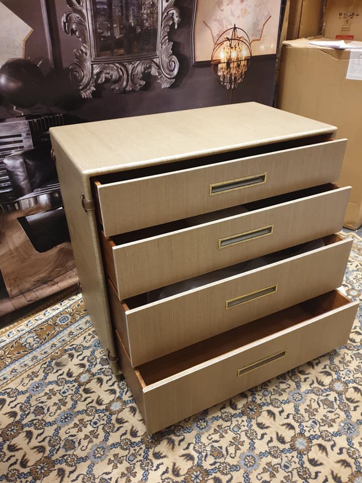 Starbay Sisal 4 drawer chest with brass inlay and leather strapping work of celebrated British - Image 4 of 4