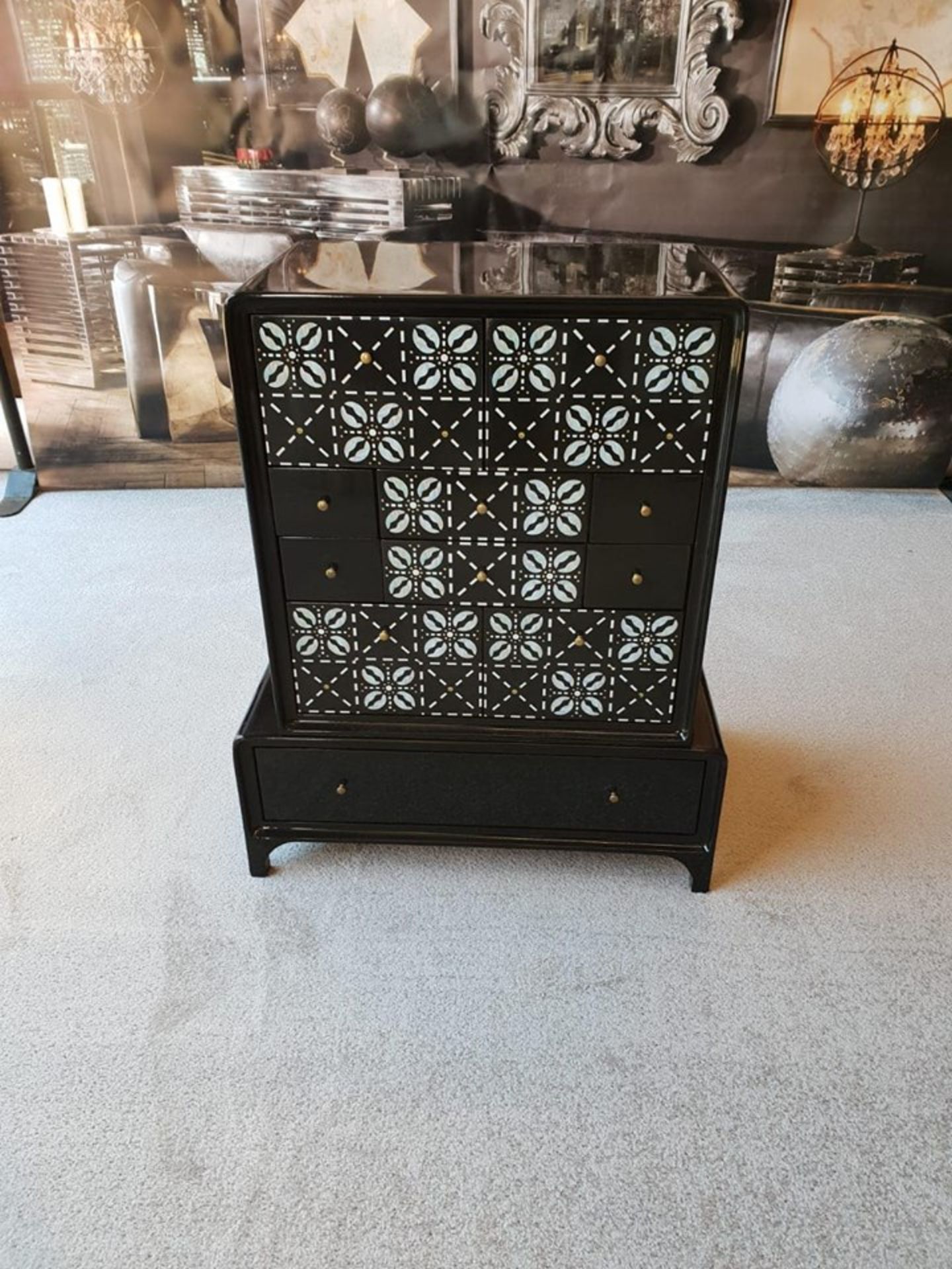 Shellshock Baby Bureau By Boyd A Beautiful Black Lacquered Compact Bureau With A Shell Geometric - Image 2 of 2