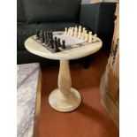 Alano chess table hand carved from polished marble with chessmen 48x43cm Cravt SKU 320244