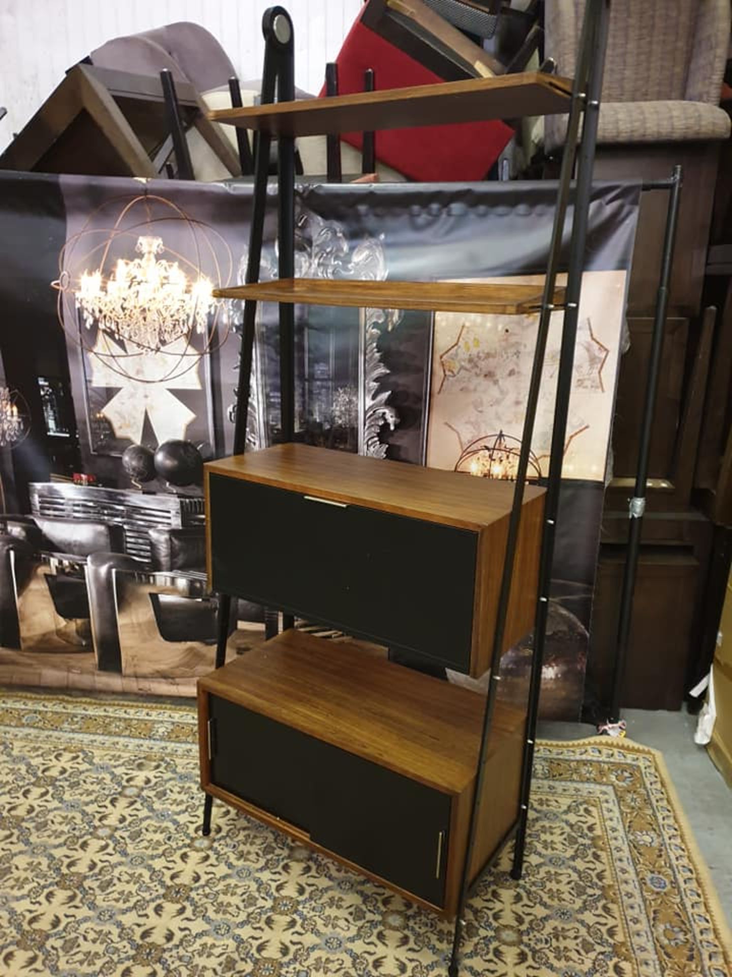 Wall Galley Acacia Walnut shelving unit constructed on an industrial bolted frame 1 x drop down - Image 3 of 3