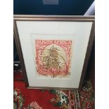 Artwork Framed Graphic Art Print -The Enlarged Print Of An Antique Postage Stamp From South Africa