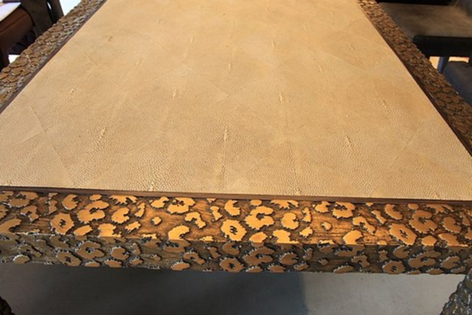 Dining Table Leopard Resin Stingray Forged Iron Powder Coating 300x100x76cm AF Cravt SKU 398403