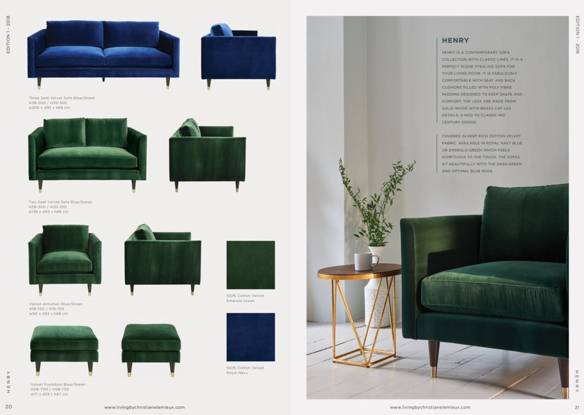 Henry Velvet Armchair Navy Blue Henry by Christiane Lemieux is a contemporary sofa and armchair - Image 2 of 2