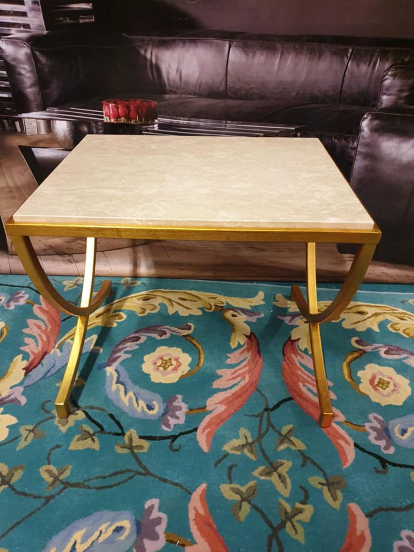 Karden Bunching Table  Gilt Painted Brass Base Table with Marble Stone Top 57 x 46 x 46cm