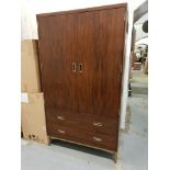 Starbay Acacia Walnut wardrobe double door with brass inlay brass legs and leather strap detail