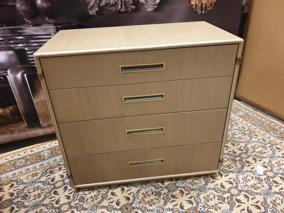 Starbay Sisal 4 drawer chest with brass inlay and leather strapping work of celebrated British