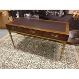 Starbay Acacia Walnut leather inlay top 3 drawer campaign desk with Brass trim and brass legs with