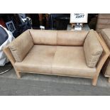 Comoc King 2 Seater Sofa Cheyenne Leather and Raw Oak Bleu Nature 150 x 88 x 70cm RRP £2050