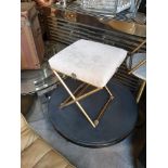 Starbay bronzed metal stool oyster upholstered seat pad with leather strap detail 350 x 350 x 450mm