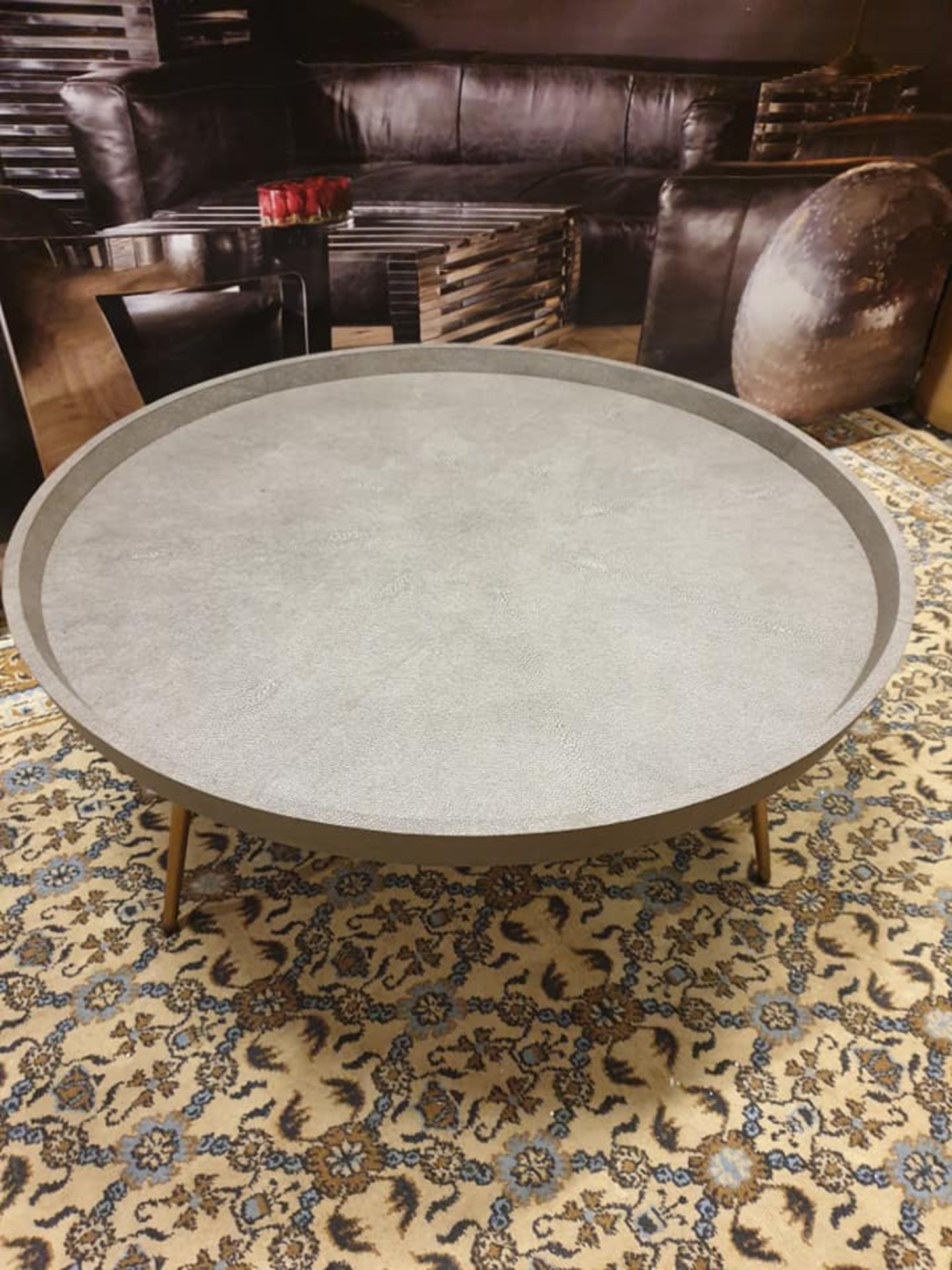 Starbay Grey Shagreen Cofffee Table top mounted on four brass legs 900 x 410mm - Image 2 of 5