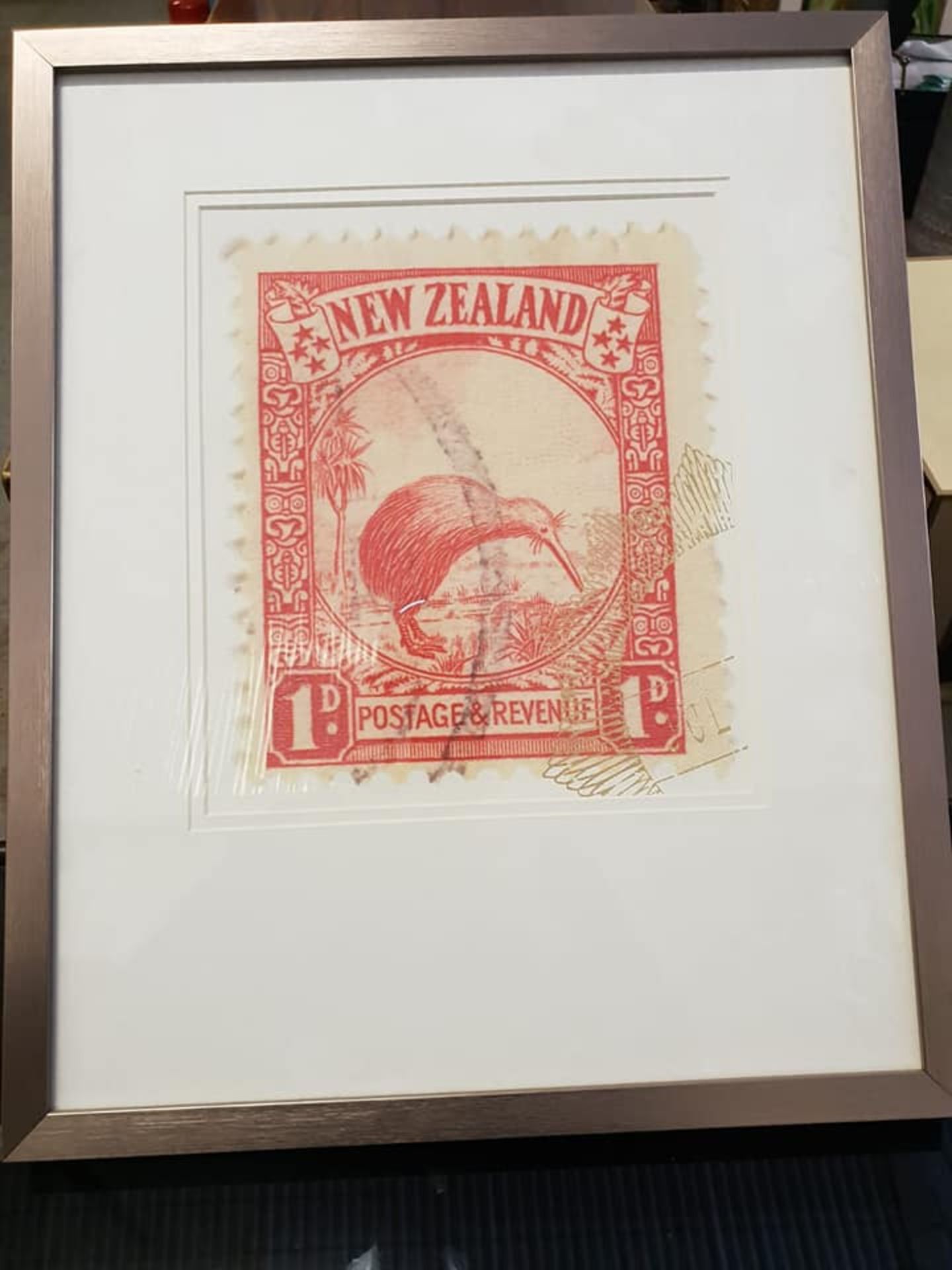 Artwork Framed Graphic Art Print -The Enlarged Print Of An Antique Postage Stamp From New Zealand