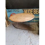 Pizza Table - Artisan Table Metal Framed With A Acacia Wood Round Wooden Paddle Top 76 x 63 x 34cm