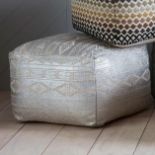 Silver PouffeSilver Geometric Pattern Luxury Pouffe 100% Cotton35cm H x 50cm W x 50cm D