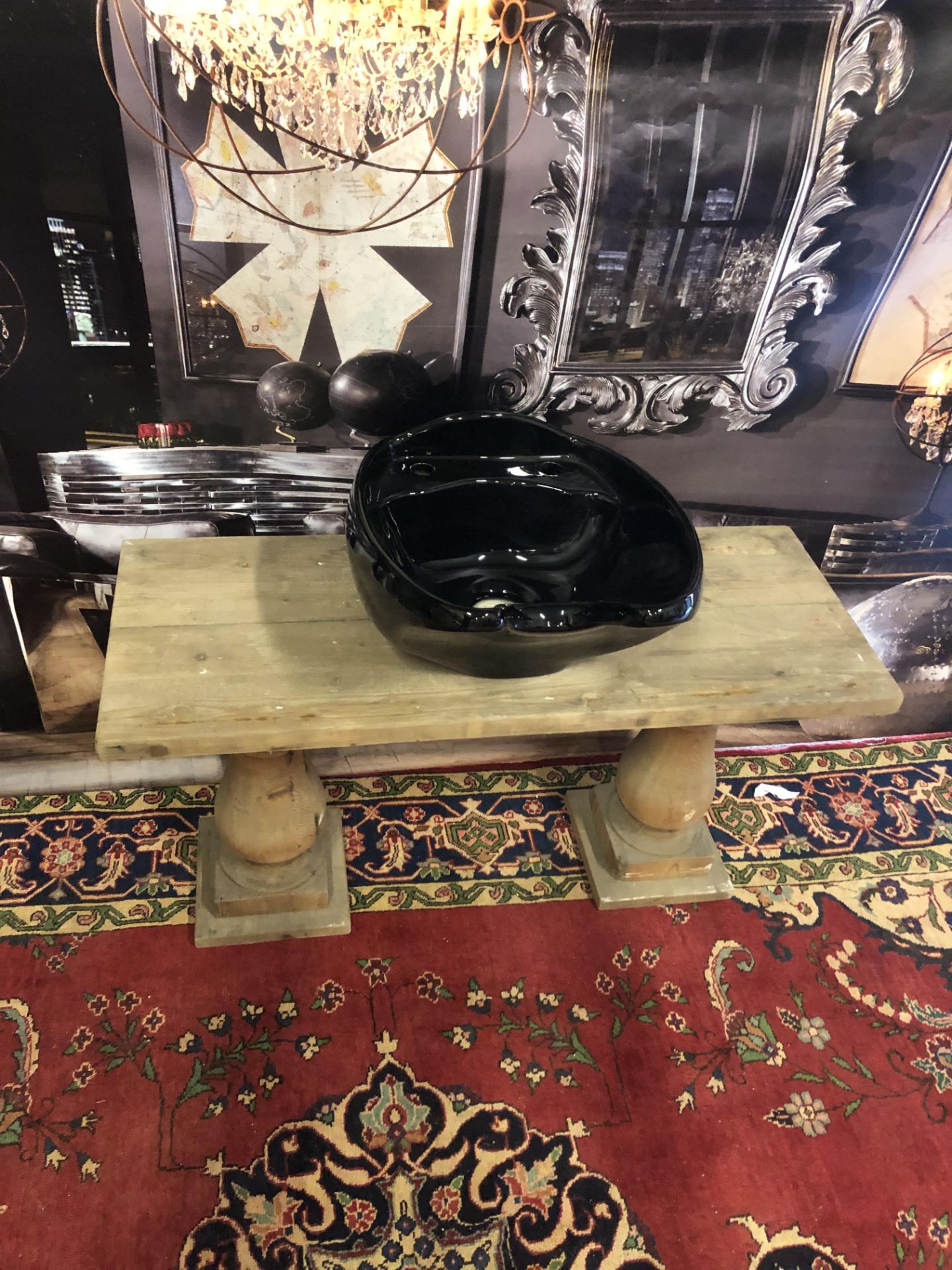 Architectural Rustic Table Genuine English Reclaimed Timber With Marble Salon Sink Inset Genuine - Image 3 of 3