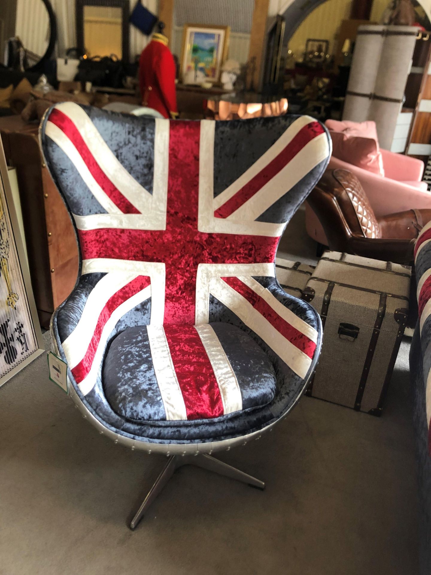 Velvet Union Jack Egg Chair The Egg Chair Replica Based On The Original Arne Emil Jacobsen A - Image 4 of 5