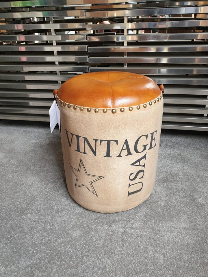 Leather PouffeOld-Style Canvas And Soft Genuine Leather The Pouffe Displays A Vintage Feel Will - Image 3 of 3