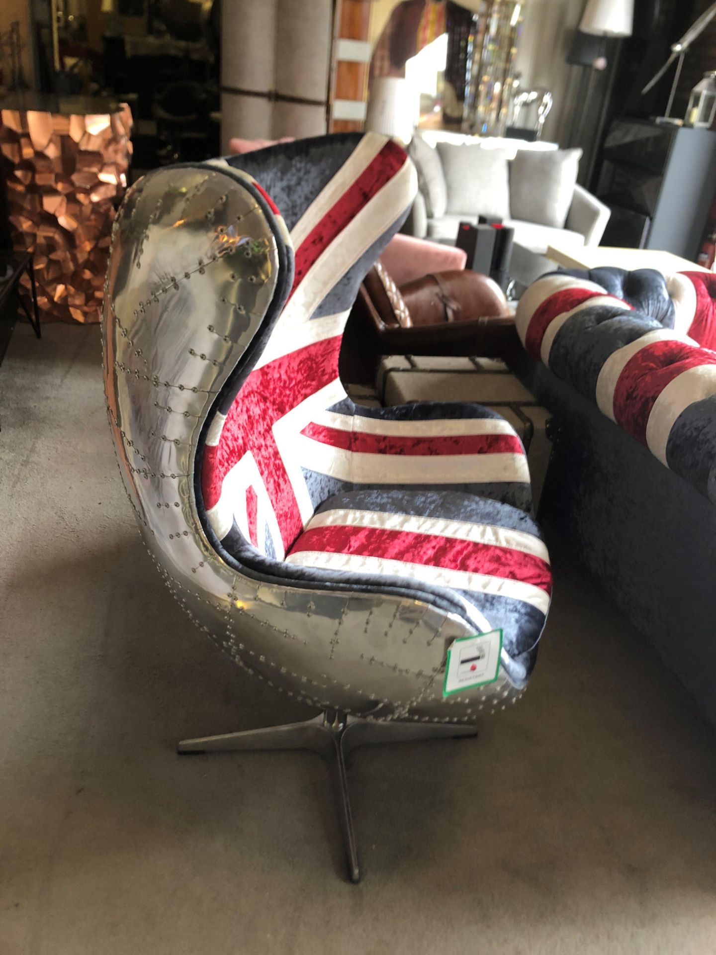 Velvet Union Jack Egg Chair The Egg Chair Replica Based On The Original Arne Emil Jacobsen A - Image 3 of 5