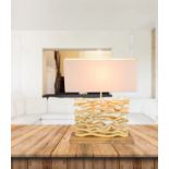 Shore 50cm Table Lamp Natural Wood Lamp Beautiful Light Reflection Complete With Oblong Shade 50cm H