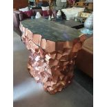 Mammoth Counter Desk With Cabinet Copper Plate Brushed Crazycut And Top In Baguio Stone. A