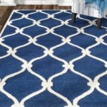 Hand-Tufted Navy Area Rug Hand-Tufted Navy And White Geometric Pattern Wool Rug Featuring A