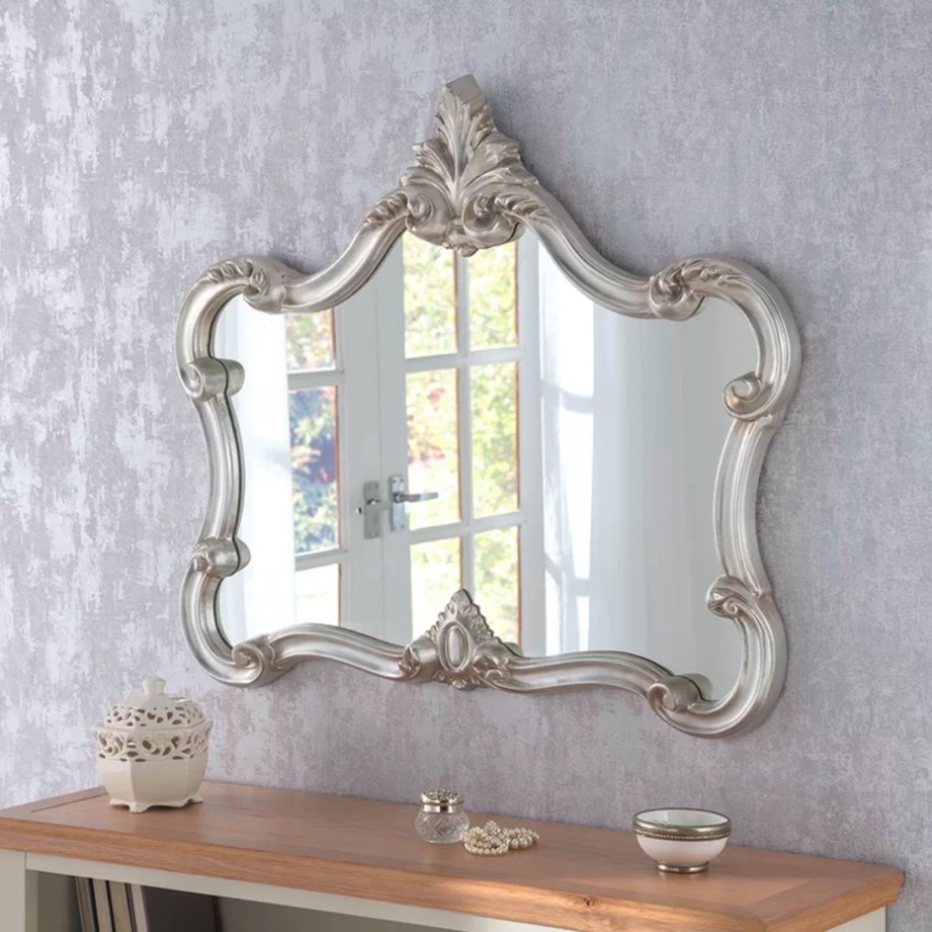 Mantle Accent Mirror Arch/Crowned top ornate silver painted over mantle mirror 69cm H x 81cm W x 6cm