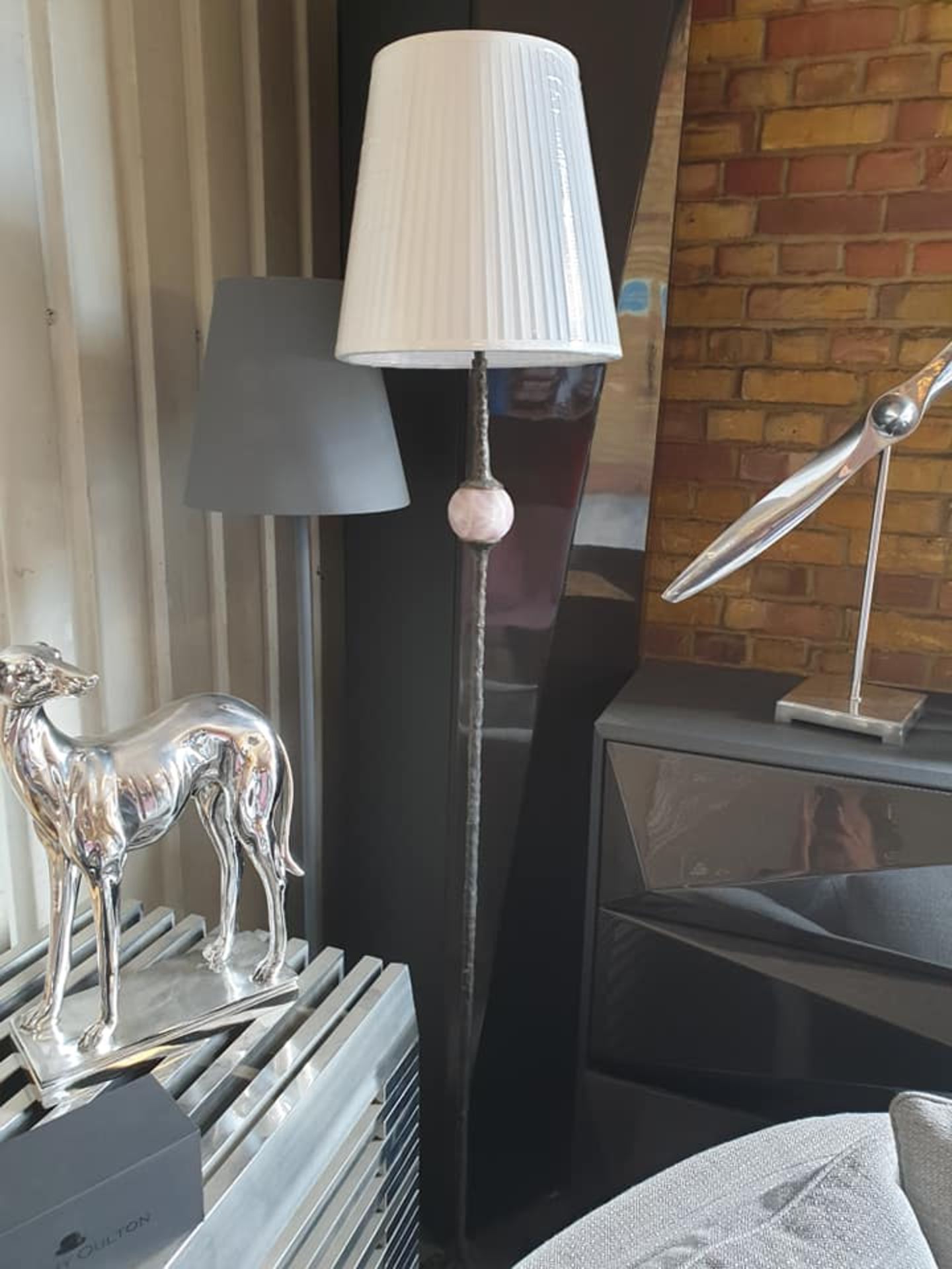 Cravt Original Rose Quartz Brass Floor Lamp Pinched Light Antique Brass With A Solid Rose Quartz - Image 2 of 2