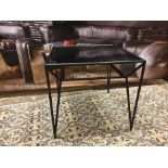 Ashkelly Side Table Black Metal Frame With Black Glass Top Brass Inlay With Low Shelf The Contrast