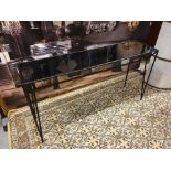 Ashkelly Console Table Black Metal Frame With Black Glass Top Brass Inlay With Low Shelf The