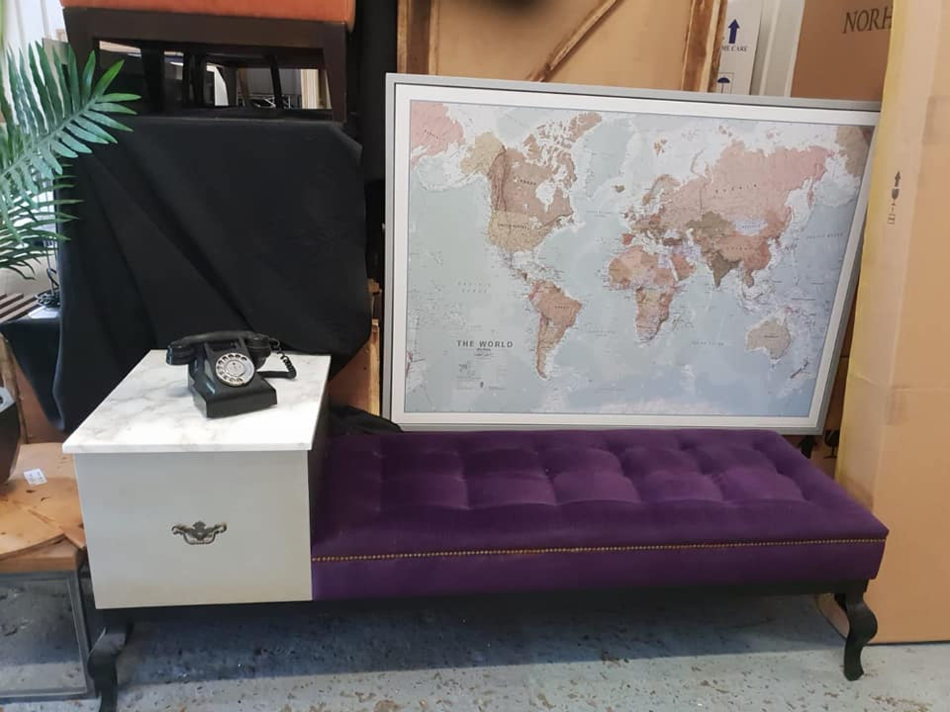 Telephone Table With Seat - Upholstered Tufted Bench With Queen Anne Style Legs Marble Top And - Image 2 of 3