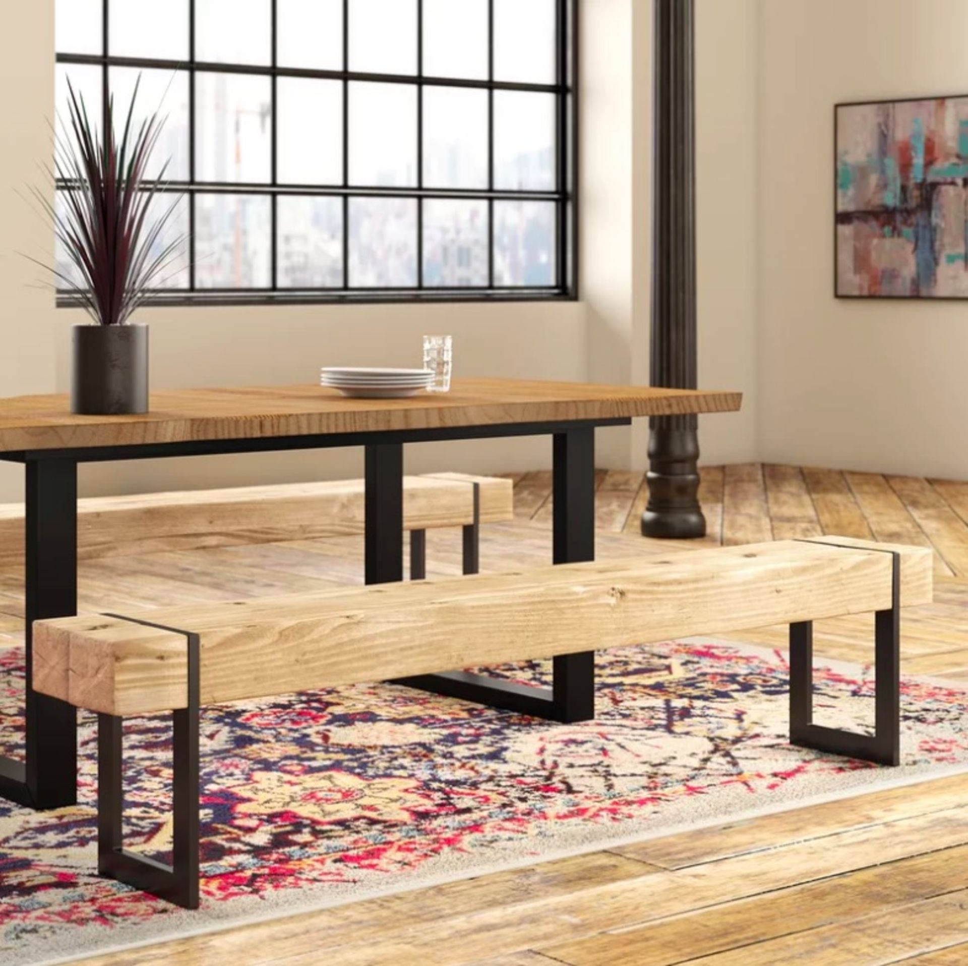 Iron Wooden Dining Bench Exposed And Raw Materials Give Your Home A Rugged On-Trend Look This