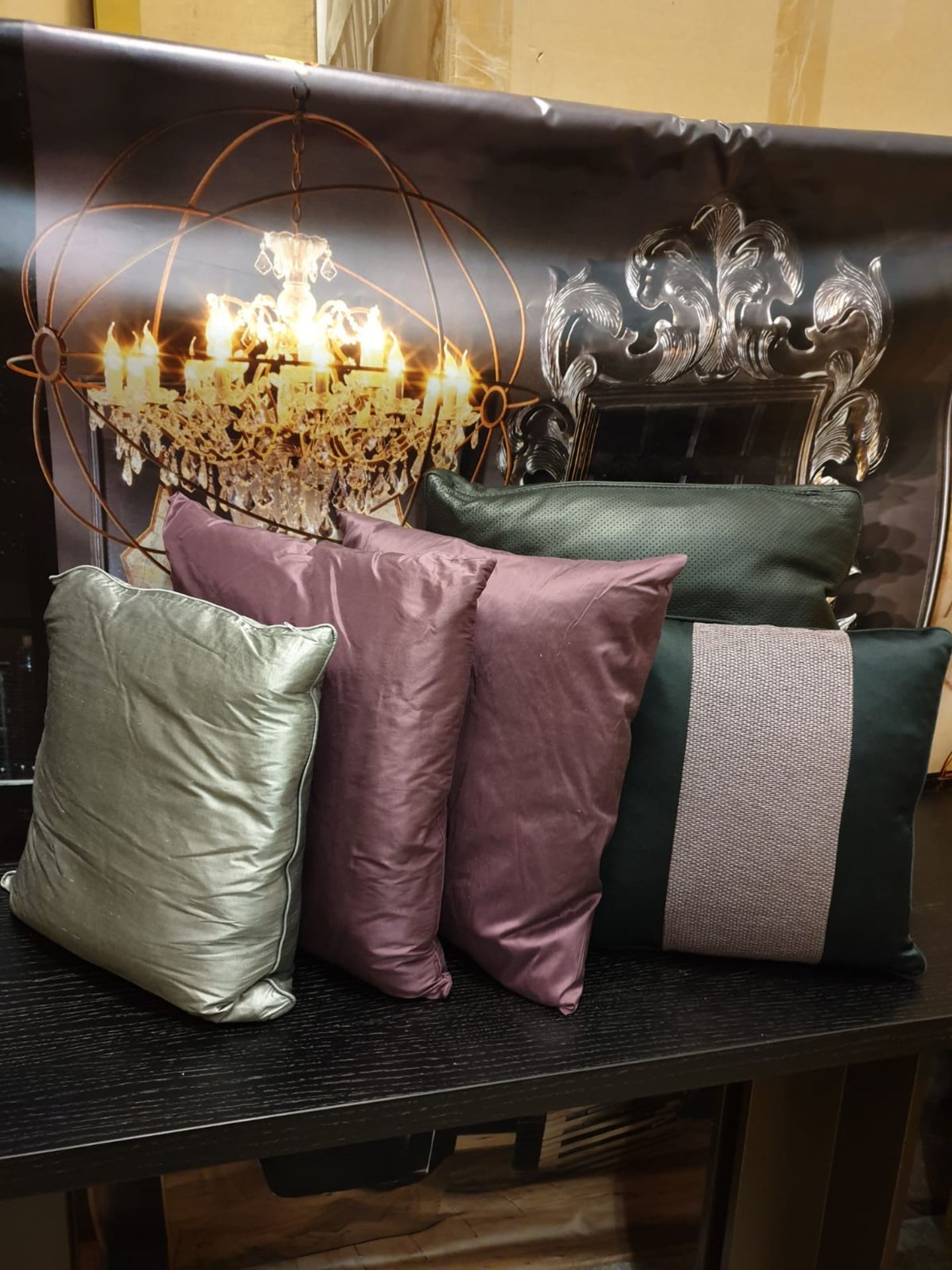 Various Cushions As Found X 5 Purple Black And Silver
