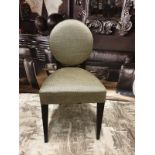 2 X Pierre Frey Gold Round Back Chair With Woven Check Pattern And Dark Wood Legs. 45 X 45 X 90