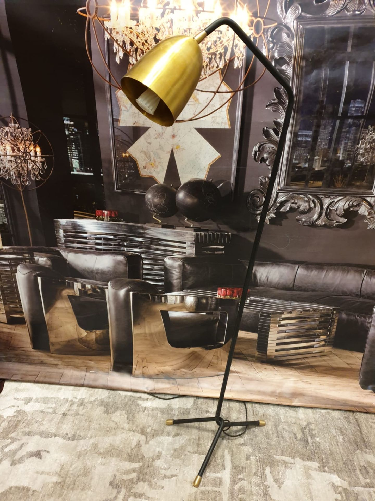 Floor Lamp Black With Brass Shade And Feet. GU10 Bulb Max 30W (40 X 140)