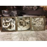 3 X Framed Wall Art Clock Cog Mechanics 58 X 58cm