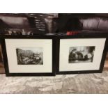 A Pair Of Black And White Framed Wall Art Dockyard Scenes 58 X 48cm