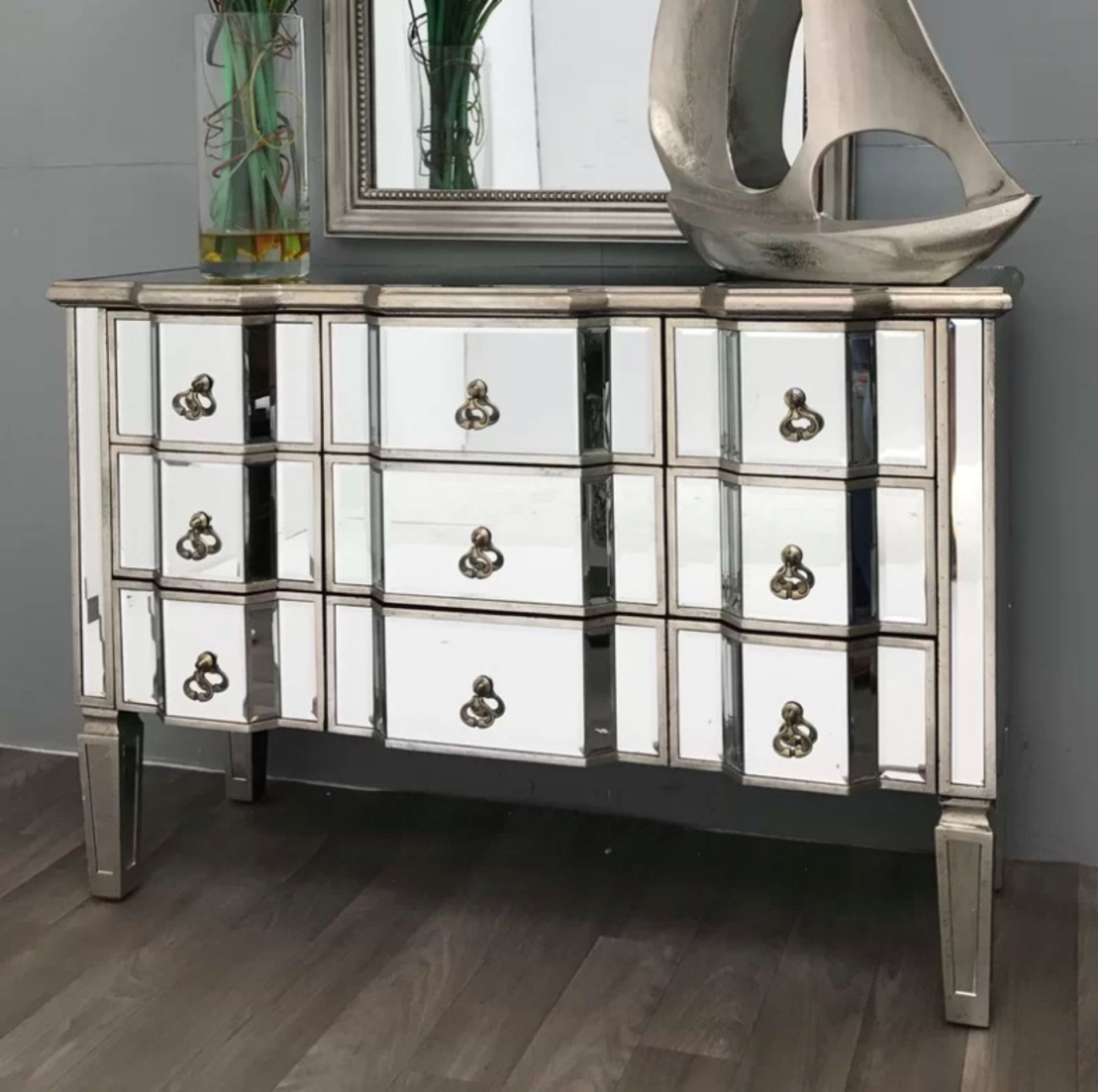 Glamourous 9 Drawer Chest Gold/Mirrored 9 Drawer Dresser Inspired By The Golden Age Of Hollywood,