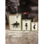 3 X Framed Wall Art Female Models 35 X 45 / 25 X 32 / 20 X 25cm