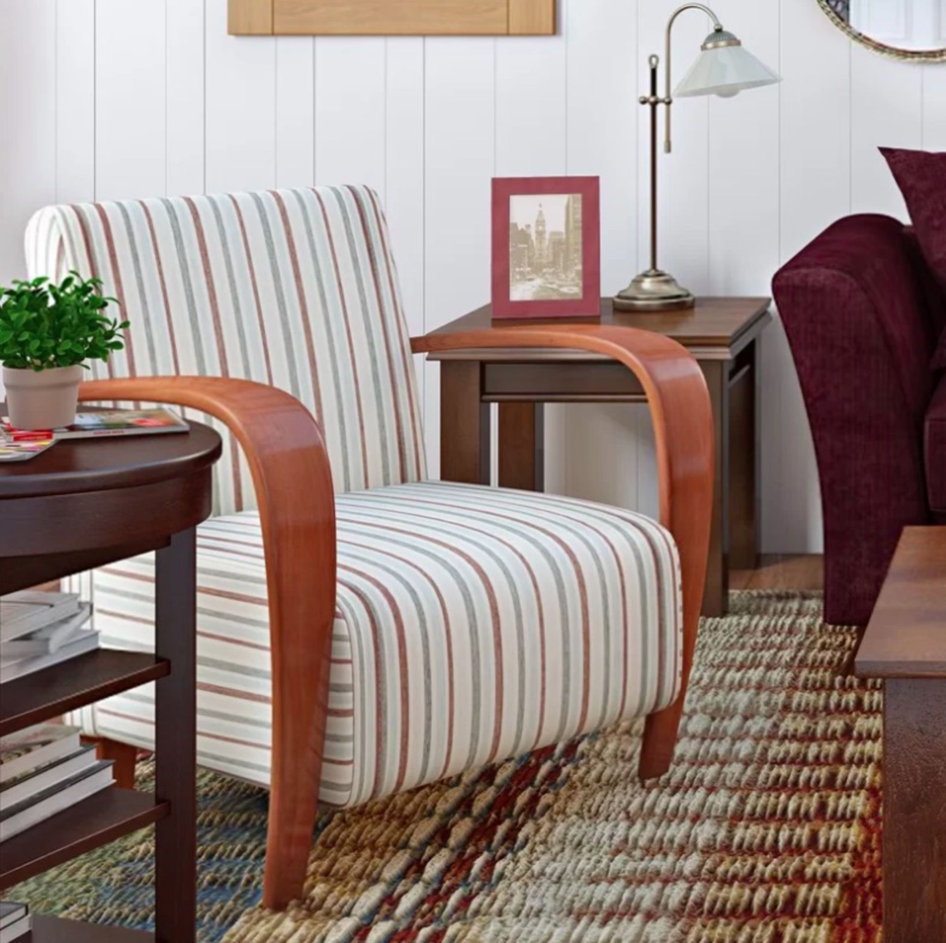 Dublin Armchair Pairing traditional design with rustic pattern, this striped armchair is the perfect