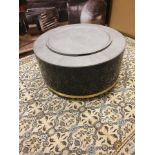 Ashkelly Drum Coffee Table Grey Shagreen Wrapped With Gloss Panel Detailing Brass Banding And