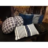 Various Cushions As Found X 7 Purple, Blue, Black And Black Striped