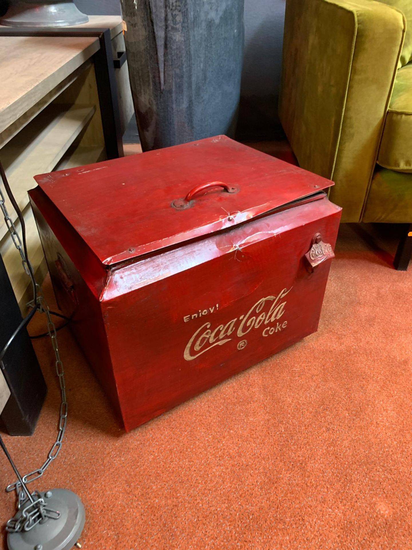 Coca Cola Vintage Coolbox with bottle opener. Great decorative article which is also usable 45 x