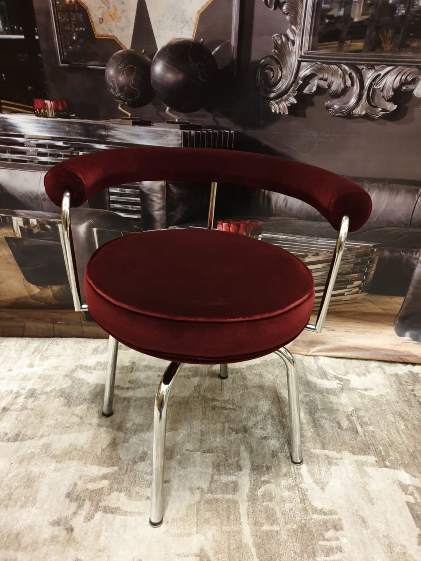 Dark Velvet Red With Chrome Swivel Framed Chair 48 X 52 X 72