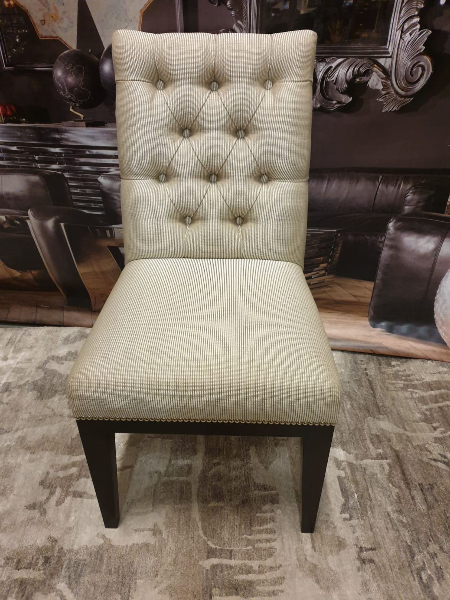 2 X Cream Upholstered Button Back Studded Chair With Chrome Back Motif 50 X 44 X 97