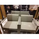 Brushed Steel Patio Set Comprises 2 Seater Sofa With Grey Cushions. (138 70 X 80) And 2 X Arm Chairs