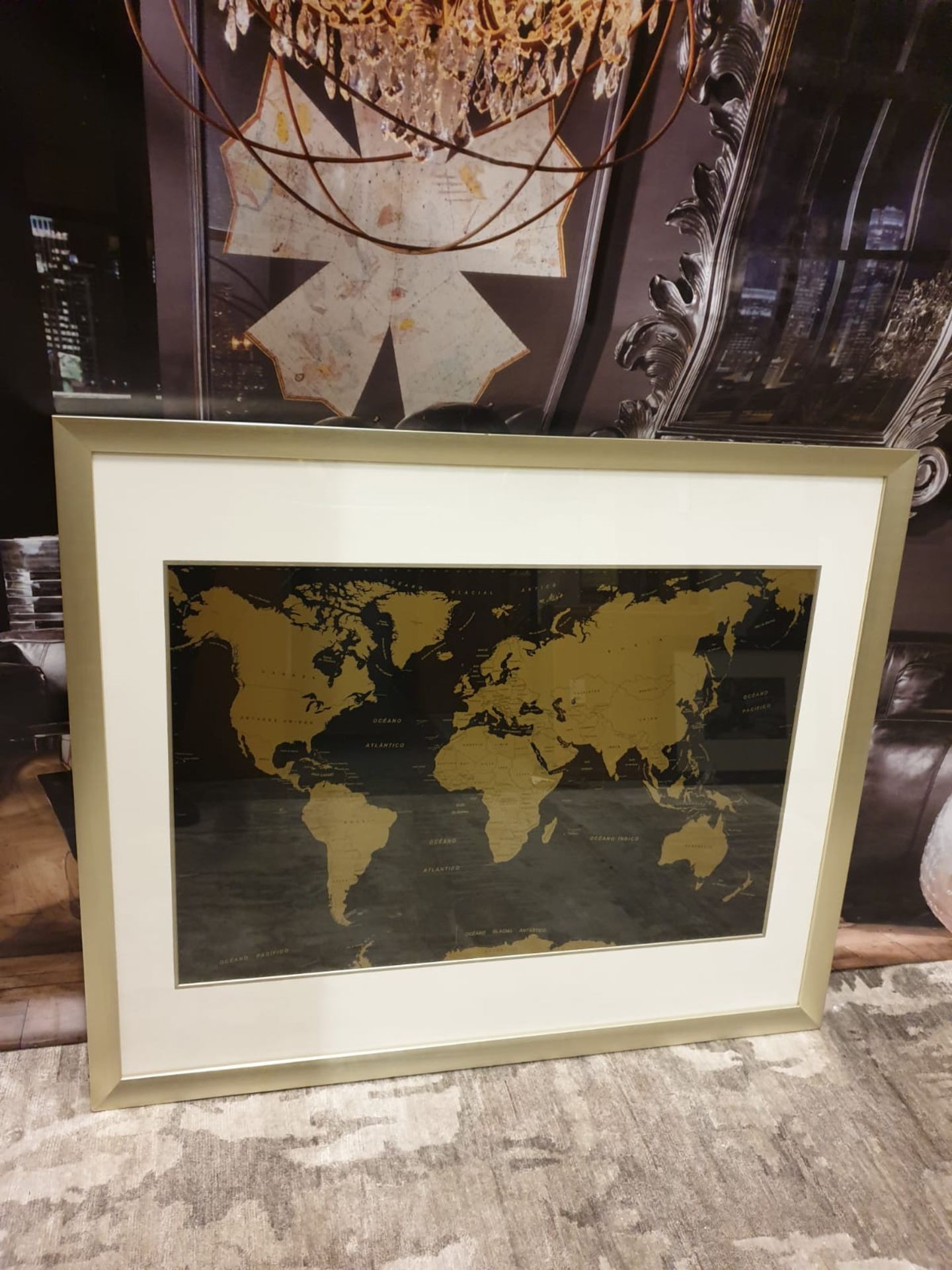 Black And Gold Map Of The World Framed Art Print 113 X 94cm